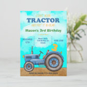 Blue Tractor Verjaardag uitnodiging (Staand voorkant)