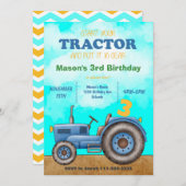 Blue Tractor Verjaardag uitnodiging (Voorkant / Achterkant)