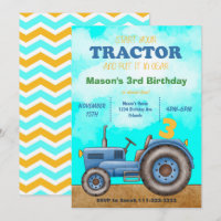 Blue Tractor Verjaardag uitnodiging