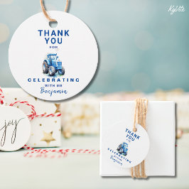 Blue Tractor Verjaardagscyclus Favor Cadeau Label