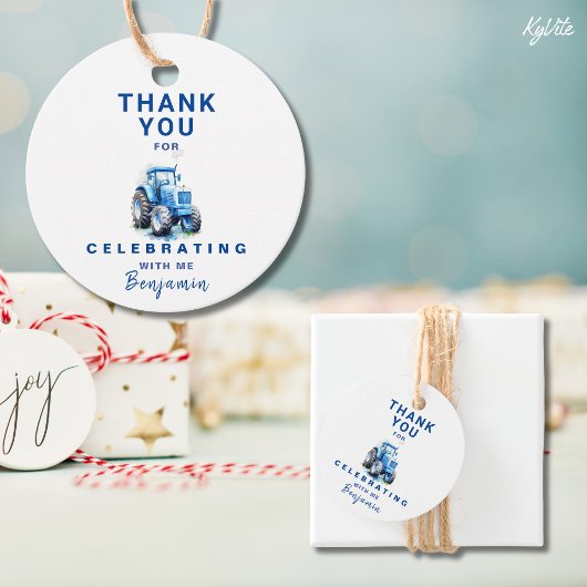 Blue Tractor Verjaardagscyclus Favor Cadeau Label