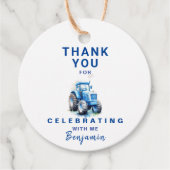 Blue Tractor Verjaardagscyclus Favor Cadeau Label (Voorkant)