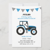 Blue Tractor Verjaardagsfeestje Uitnodigen Kaart (Voorkant)