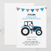 Blue Tractor Verjaardagsfeestje Uitnodigen Kaart (Voorkant / Achterkant)