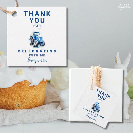 Blue Tractor Verjaardagsplein Favor Gift Label