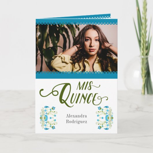 Blue Traditional Mexican Floral Foto Quinceanera (Voorkant)
