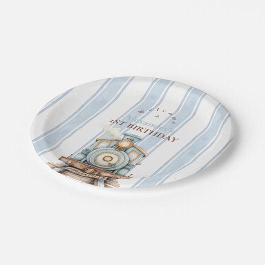  Blue Train 1e verjaardag Papieren Bordje (Gekanteld)