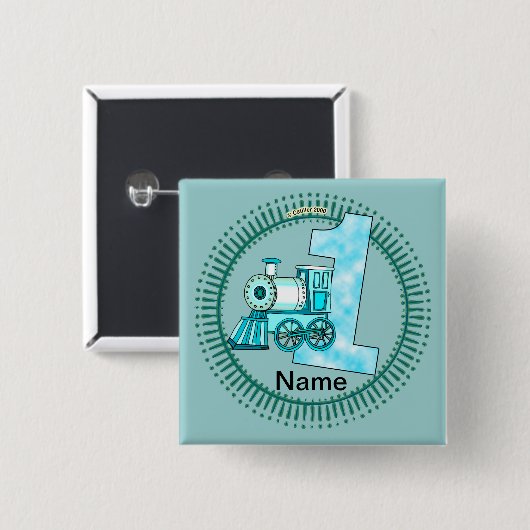 Blue Train 1st Birthday pin Vierkante Button 5,1 Cm (Voorkant /achterkant)
