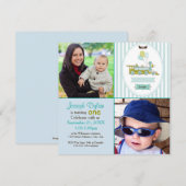 Blue Train 2 Foto Kinder - Verjaardagsuitnodiging Kaart (Voorkant / Achterkant)