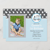 Blue Train Birthday Invitation Kaart (Voorkant / Achterkant)