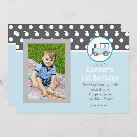 Blue Train Birthday Invitation Kaart (Voorkant / Achterkant)