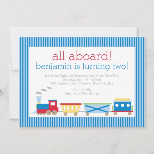 Blue Train Birthday Invitation Kaart (Voorkant)