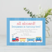 Blue Train Birthday Invitation Kaart (Staand voorkant)