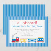 Blue Train Birthday Invitation Kaart (Voorkant / Achterkant)