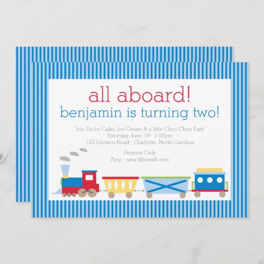 Blue Train Birthday Invitation Kaart (Voorkant / Achterkant)