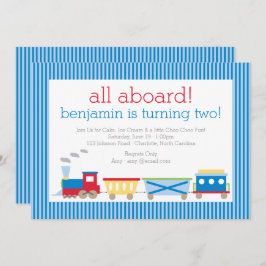 Blue Train Birthday Invitation Kaart