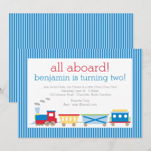 Blue Train Birthday Invitation Kaart