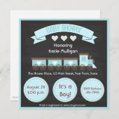 Blue Train, schoolbord, Boy Baby shower Kaart (Voorkant / Achterkant)