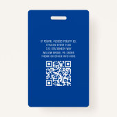 Blue Trainer Logo Foto QR Code Medewerker ID Badge (Achterkant)