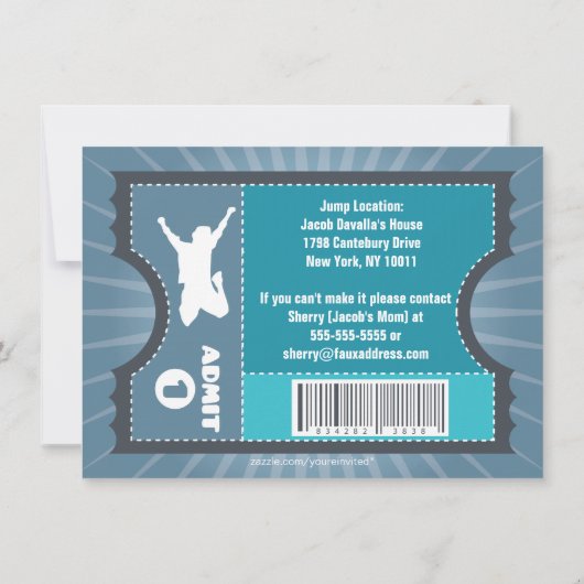 Blue Trampoline Jump Pass Invitation Kaart (Achterkant)