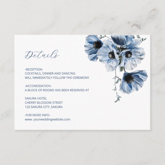 Blue Translarent Flower Details Informatiekaartje (Voorkant)