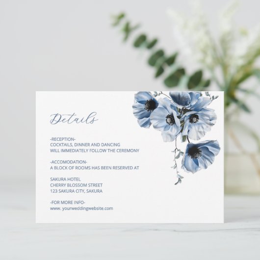 Blue Translarent Flower Details Informatiekaartje (Staand voorkant)