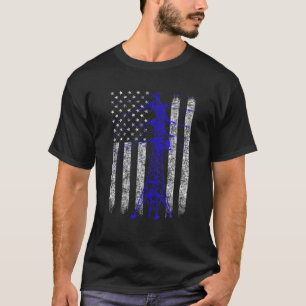 Blue Transmission Tower American Flag Lineman Elec T-shirt
