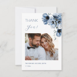 Blue Transparent Flowers Wedding Thank You Card Bedankkaart
