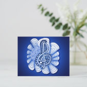 Blue Treble Clef Music Art Briefkaart (Staand voorkant)