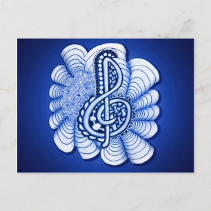 Blue Treble Clef Music Art Briefkaart