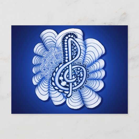 Blue Treble Clef Music Art Briefkaart (Voorkant)