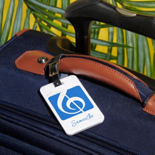 Blue Treble Clef Music-symbool wissen Bagagelabel (Voorkant Insitu 1)