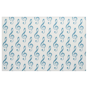 Blue Treble Clef Pattern Fabric Stof