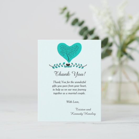 Blue Tree en Heart 4x5 Flat Dank u kaart (Staand voorkant)