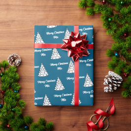 Blue Tree Gift Wrap | Vrolijke kerstnaam Cadeaupapier