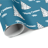Blue Tree Gift Wrap | Vrolijke kerstnaam Cadeaupapier (Rol Hoek)