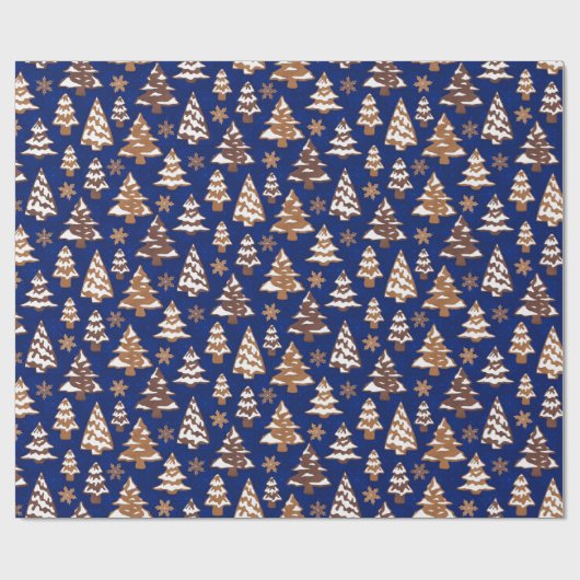 Blue Tree Gingerbread koekjes Kerstmis Cadeaupapier (Vlak)