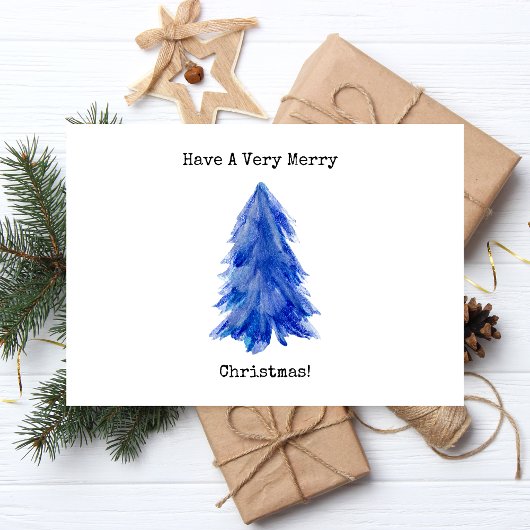 Blue Tree Merry Christmas  Folie Feestdagen Briefkaart