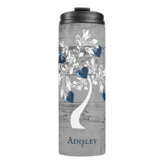 Blue Tree of Hearts Personalized Thermal Tumbler Thermosbeker (Voorkant)