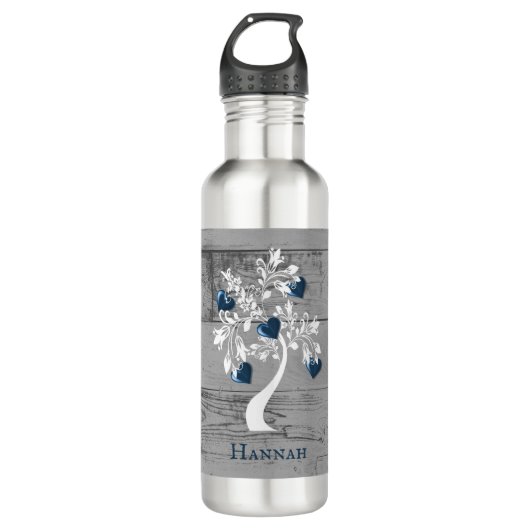 Blue Tree of Hearts Personalized Waterfles (Voorkant)