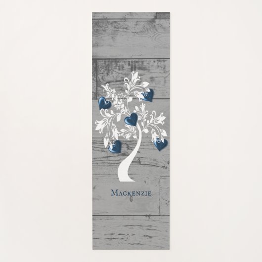 Blue Tree of Hearts Personalized Yoga Mat (Voorkant)