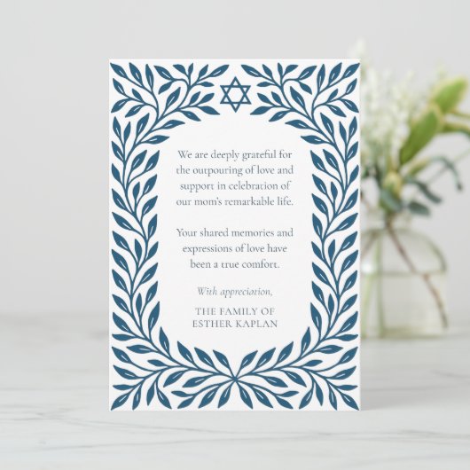 Blue Tree of Life Traditionele Joodse Ster Sympath Bedankkaart (Staand voorkant)