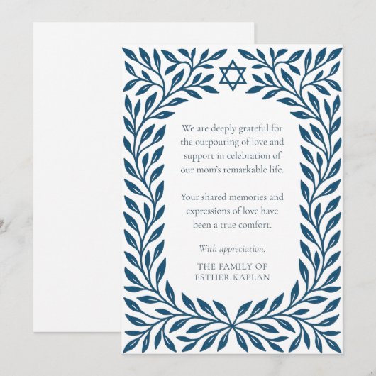 Blue Tree of Life Traditionele Joodse Ster Sympath Bedankkaart (Voorkant / Achterkant)