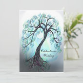 Blue Tree of Life Wedding Invitation Kaart (Staand voorkant)
