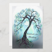 Blue Tree of Life Wedding Invitation Kaart (Voorkant / Achterkant)