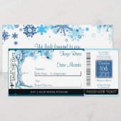 Blue Tree / Sneeuw Boarding Pass Bruiloft uitnodig Kaart (Voorkant / Achterkant)