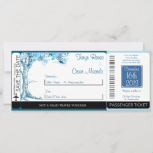 Blue Tree / Sneeuw Boarding Pass Bruiloft uitnodig Kaart