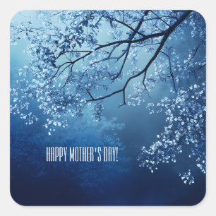 Blue Tree Twin Moederdag Vierkante Sticker