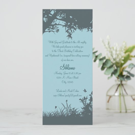 Blue Tree Upshernish Invitation Kaart (Staand voorkant)