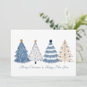 Blue Trees Kerst Nieuwjaar vakantie Kaart (Staand voorkant)